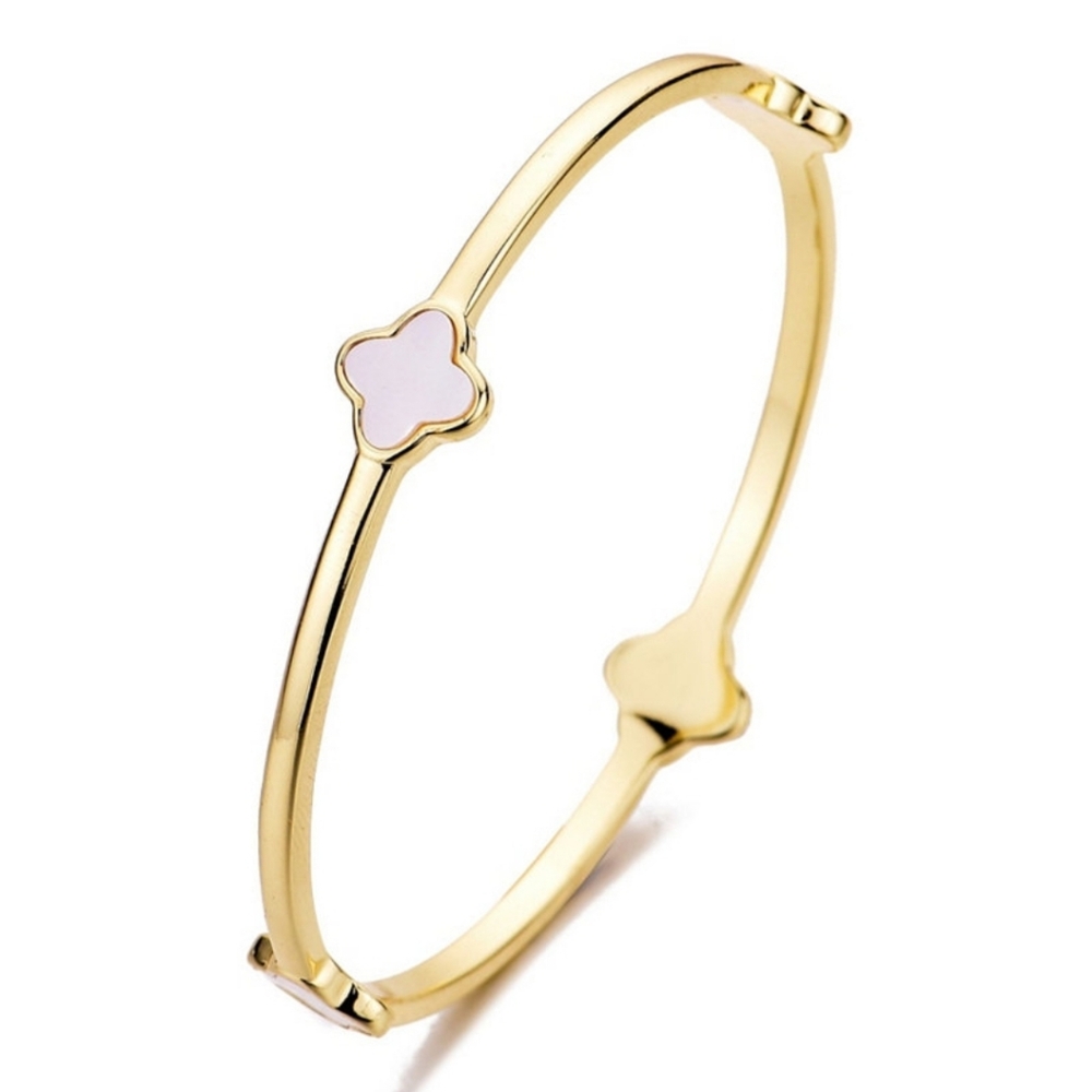 Adornia Gold-Tone Cuff Bracelet with White Clover Accents, NWT